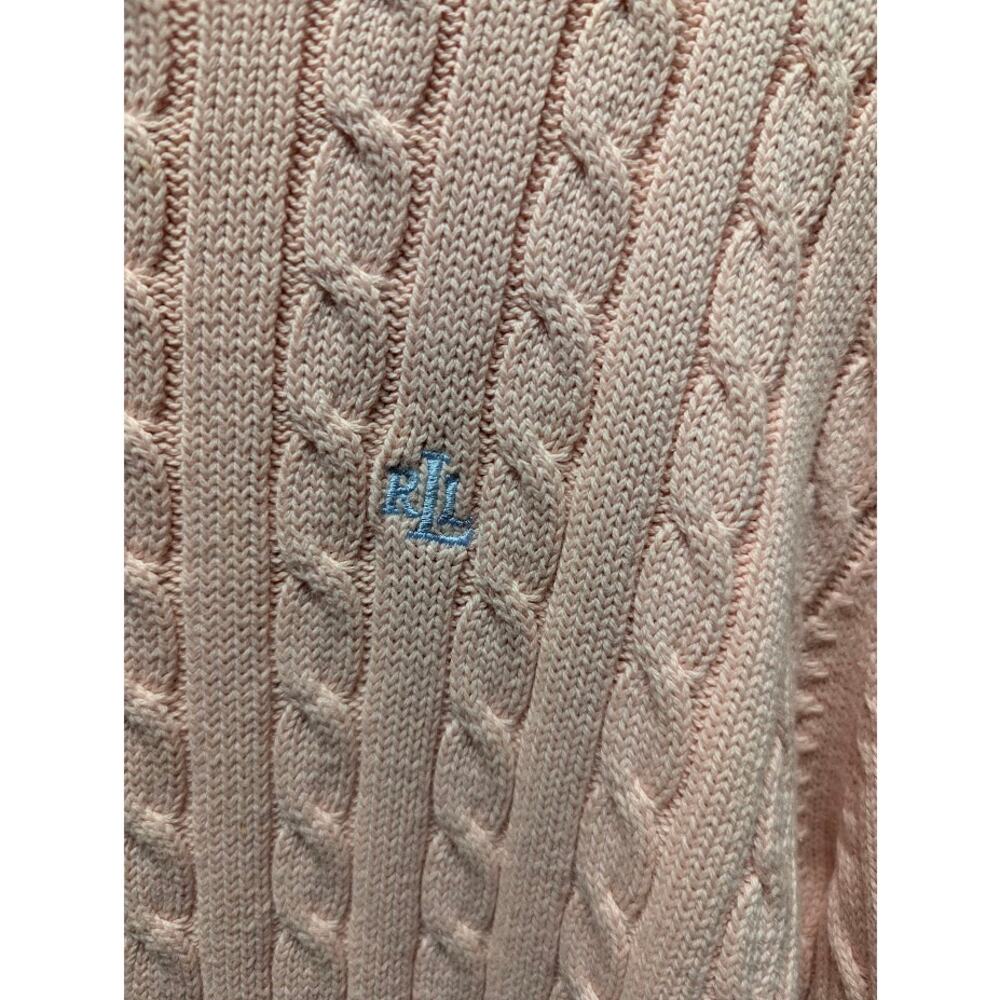 Vintage Lauren Ralph Lauren Light Pink Cable Knit Sweater Size Large Preppy Y2K - Picture 3 of 7